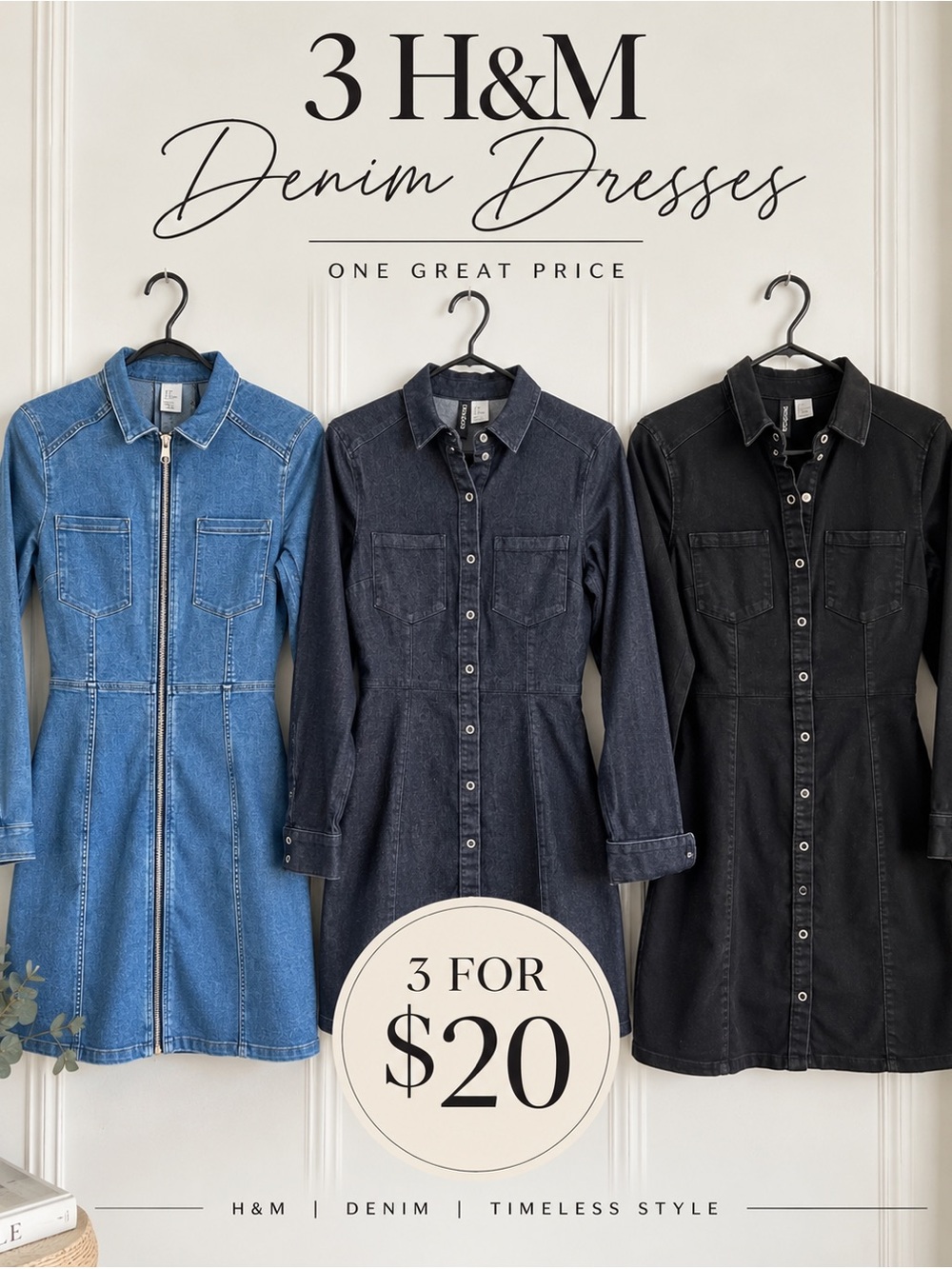 3 H&M denim long sleeve dresses